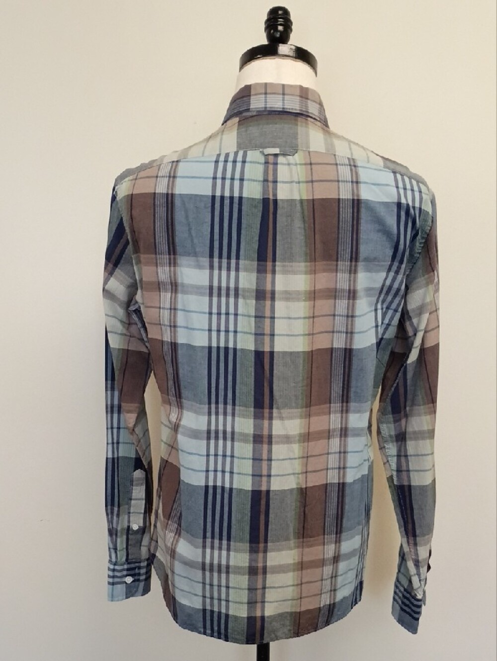 J.Crew Slim Indian Madras Plaid Button Down Shirt Blue Brown Men's Medium - Picture 3 of 6